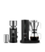 Aarke Coffee Maker and Coffee Grinder in Matte Black with stainless steel accessories and freshly brewed filter coffee.