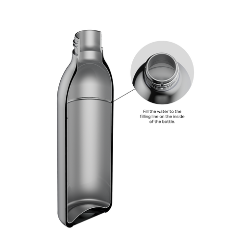 Inside of To-Go Bottle showing water filling mark.