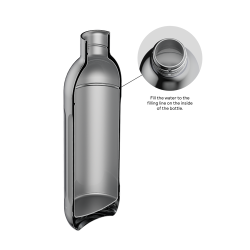 Inside of To-Go Bottle showing water filling mark.
