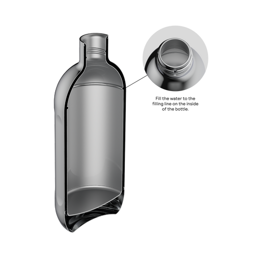 Inside of To-Go Bottle showing water filling mark.