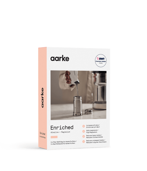 Aarke Enriched Filter Granules refill packs for Aarke Water Purifier, for alkaline, magnesium-mineralised water.
