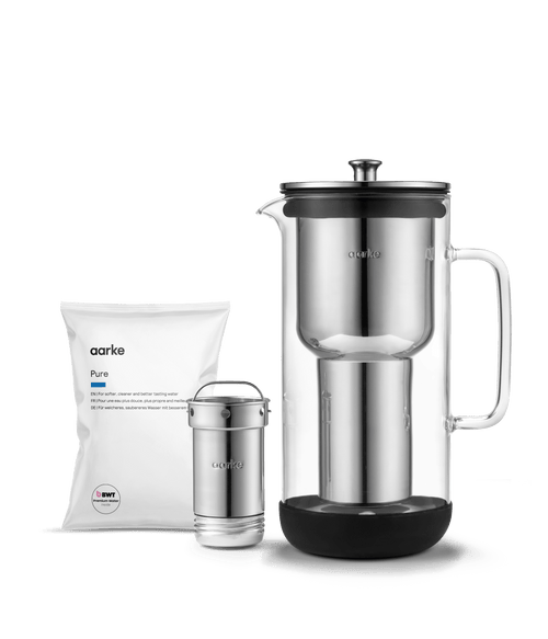 Aarke Water Purifier with Pure Filter Granules refill bag for softer, cleaner and better-tasting water.